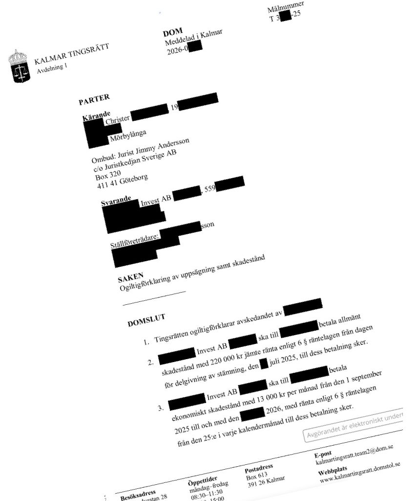 Kalmar tingsrätt ogiltigförklarar avsedande