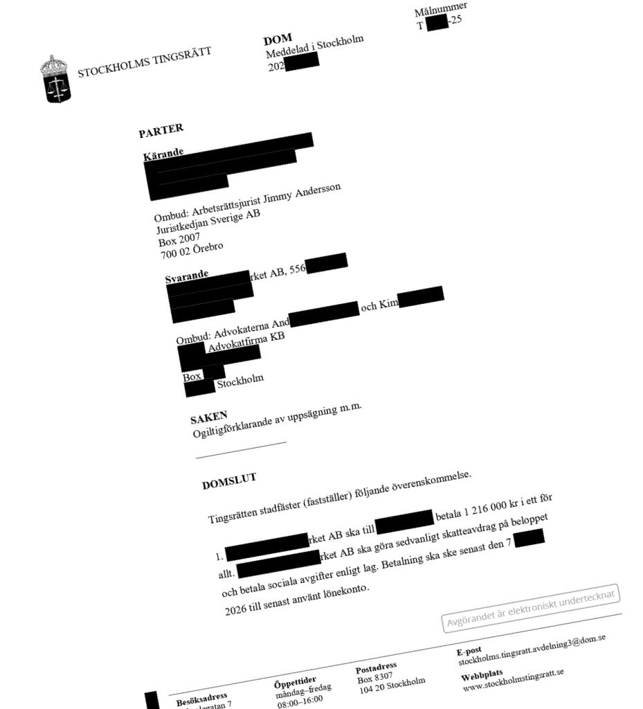 Dom arbetsrätt Örebro miljonskadestånd